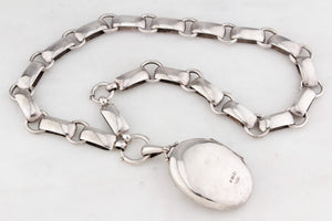 ANTIQUE EDWARDIAN 1908 STERLING SILVER BOOK CHAIN & LOCKET