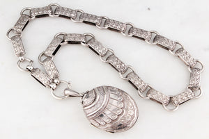 ANTIQUE EDWARDIAN 1908 STERLING SILVER BOOK CHAIN & LOCKET
