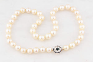 ART DECO PEARLS WITH SAPPHIRE & DIAMOND CLASP 18ct GOLD