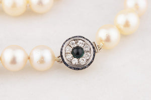 ART DECO PEARLS WITH SAPPHIRE & DIAMOND CLASP 18ct GOLD
