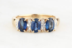 VINTAGE ESTATE SAPPHIRE & DIAMOND HALF HOOP 18ct GOLD