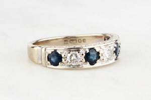 RETRO SAPPHIRE & DIAMOND HALF HOOP RING 18ct GOLD