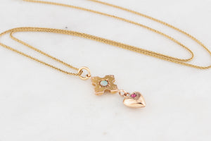 ANTIQUE OPAL & RUBY PENDANT 9ct GOLD