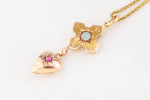 ANTIQUE OPAL & RUBY PENDANT 9ct GOLD