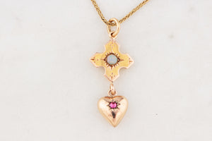 ANTIQUE OPAL & RUBY PENDANT 9ct GOLD