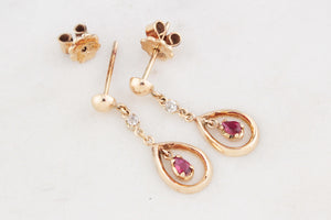 VINTAGE RUBY & DIAMOND EARRINGS 18ct GOLD