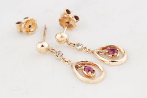VINTAGE RUBY & DIAMOND EARRINGS 18ct GOLD