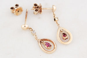 VINTAGE RUBY & DIAMOND EARRINGS 18ct GOLD
