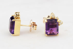 VINTAGE AMETHYST & DIAMOND EARRINGS 18ct GOLD