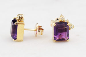 VINTAGE AMETHYST & DIAMOND EARRINGS 18ct GOLD