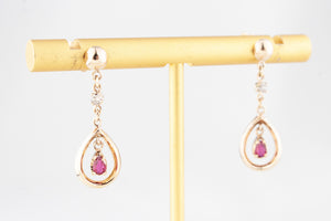 VINTAGE RUBY & DIAMOND EARRINGS 18ct GOLD