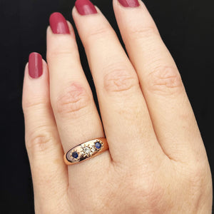 ANTIQUE EDWARDIAN c1900 SAPPHIRE & DIAMOND RING 9ct ROSE GOLD