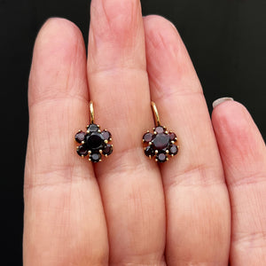 VINTAGE PYROPE GARNET CLUSTER EARRINGS 18ct GOLD