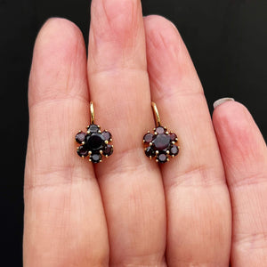 VINTAGE PYROPE GARNET CLUSTER EARRINGS 18ct GOLD