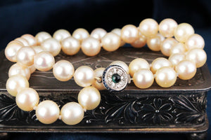 ART DECO PEARLS WITH SAPPHIRE & DIAMOND CLASP 18ct GOLD