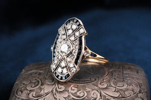 ANTIQUE ART DECO SAPPHIRE & DIAMOND RING 18ct GOLD