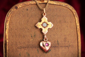 ANTIQUE OPAL & RUBY PENDANT 9ct GOLD