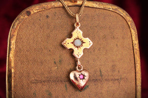 ANTIQUE OPAL & RUBY PENDANT 9ct GOLD
