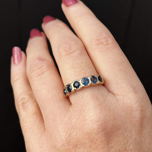 VINTAGE ESTATE SAPPHIRE HALF HOOP 9ct YELLOW GOLD