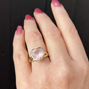 R&V ROSE QUARTZ HEART COCKTAIL RING 9ct YELLOW GOLD