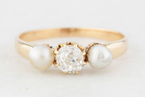ANTIQUE VICTORIAN .50ct DIAMOND & PEARL RING 15ct GOLD