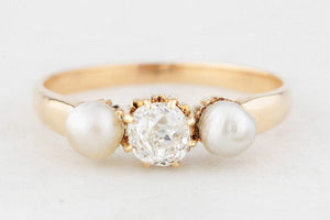 ANTIQUE VICTORIAN .50ct DIAMOND & PEARL RING 15ct GOLD