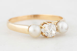 ANTIQUE VICTORIAN .50ct DIAMOND & PEARL RING 15ct GOLD
