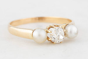 ANTIQUE VICTORIAN .50ct DIAMOND & PEARL RING 15ct GOLD