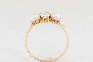 ANTIQUE VICTORIAN .50ct DIAMOND & PEARL RING 15ct GOLD