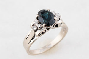 VINTAGE c1940/50 SAPPHIRE & DIAMOND RING 14ct GOLD