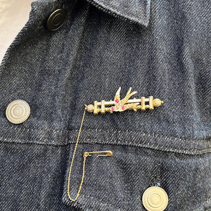 ANTIQUE AUSTRALIAN RUBY AND SEED PEARL SWALLOW BROOCH 9ct GOLD