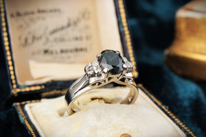 VINTAGE c1940/50 SAPPHIRE & DIAMOND RING 14ct GOLD