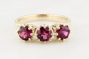 RHODOLITE GARNET TRILOGY RING 9ct GOLD