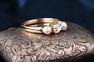 ANTIQUE VICTORIAN .50ct DIAMOND & PEARL RING 15ct GOLD