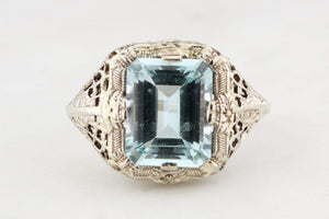 VINTAGE ART DECO 2.3ct AQUAMARINE RING 14ct GOLD