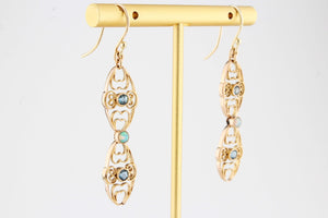 ANTIQUE EDWARDIAN AQUAMARINE & OPAL EARRINGS 15ct GOLD