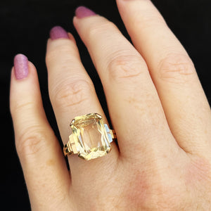 MID-CENTURY 8.50ct CITRINE COCKTAIL RING 9ct GOLD