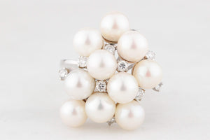 VINTAGE c1950/60 PEARL & DIAMOND COCKTAIL RING 18ct GOLD