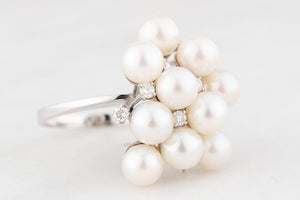 VINTAGE c1950/60 PEARL & DIAMOND COCKTAIL RING 18ct GOLD