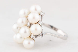VINTAGE c1950/60 PEARL & DIAMOND COCKTAIL RING 18ct GOLD