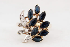 VINTAGE c1940/50 SAPPHIRE & DIAMOND COCKTAIL RING 14ct GOLD