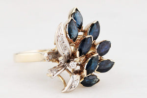 VINTAGE c1940/50 SAPPHIRE & DIAMOND COCKTAIL RING 14ct GOLD