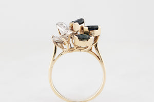 VINTAGE c1940/50 SAPPHIRE & DIAMOND COCKTAIL RING 14ct GOLD