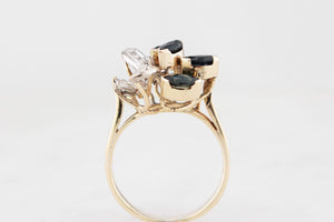 VINTAGE c1940/50 SAPPHIRE & DIAMOND COCKTAIL RING 14ct GOLD