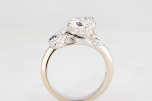 ITALIAN DESIGNER CEYLON SAPPHIRE & DIAMOND SERPENT RING 18ct GOLD