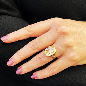 MID-CENTURY 8.50ct CITRINE COCKTAIL RING 9ct GOLD