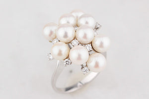 VINTAGE c1950/60 PEARL & DIAMOND COCKTAIL RING 18ct GOLD