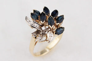 VINTAGE c1940/50 SAPPHIRE & DIAMOND COCKTAIL RING 14ct GOLD