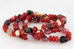 BESPOKE RED AGATE & TOURMALINE NECKLACE 9ct GOLD