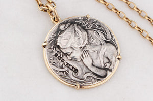 ANTIQUE ART NOUVEAU 1901 SILVER & GOLD PENDANT